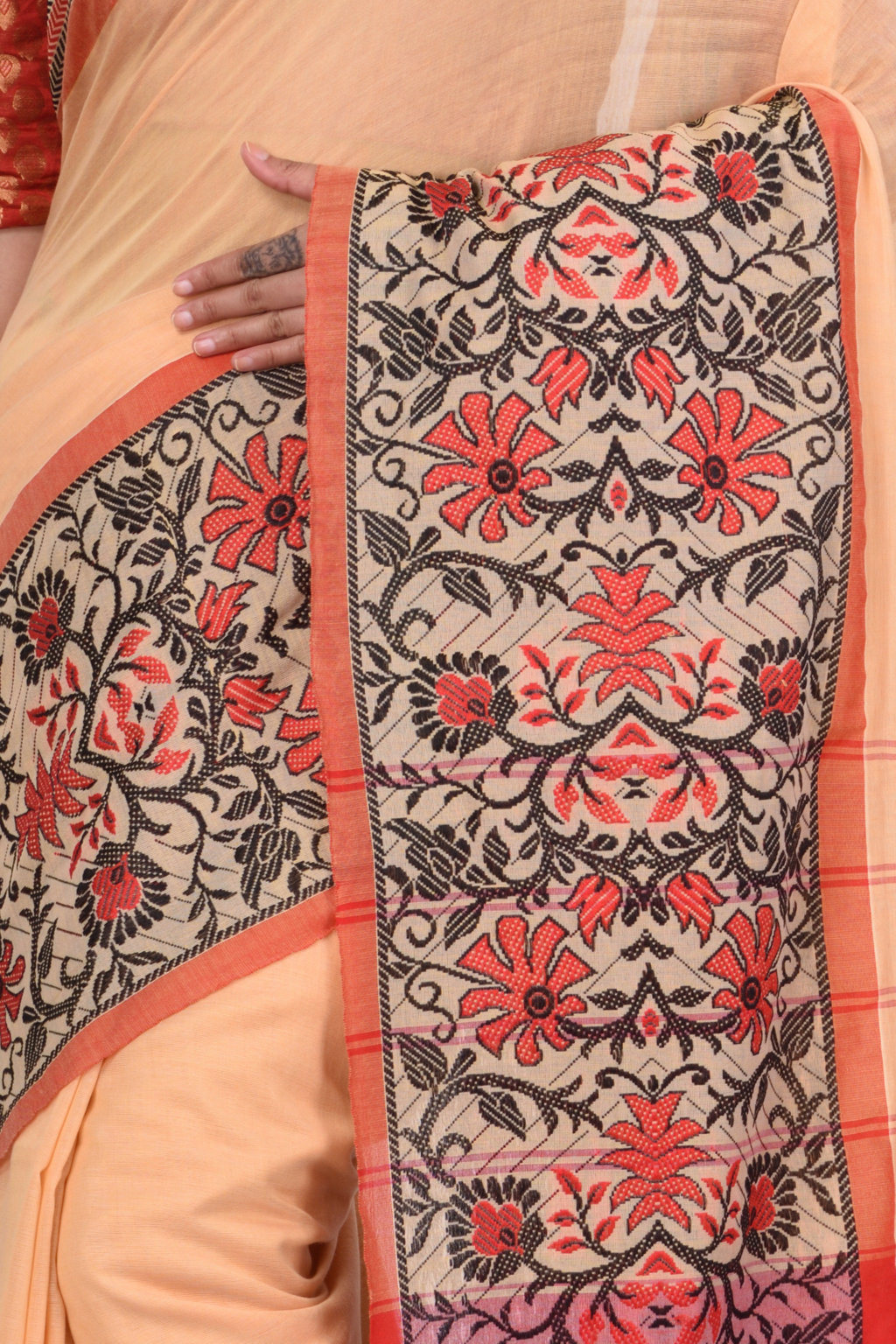 Cream Pure Cotton Begompuri_Hand Hand Loom Saree (669)